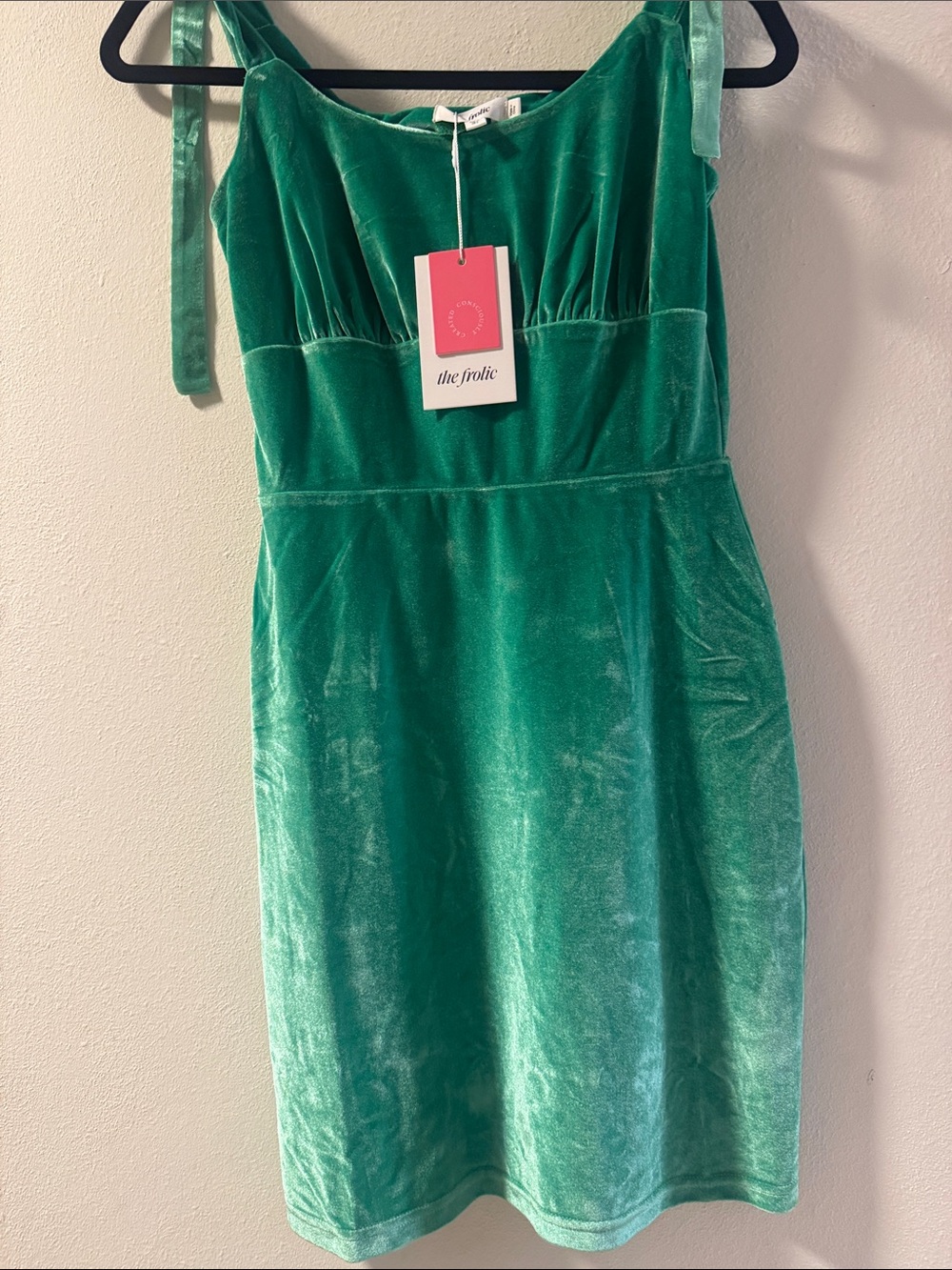Green Velvet Tie-Strap Mini Dress
